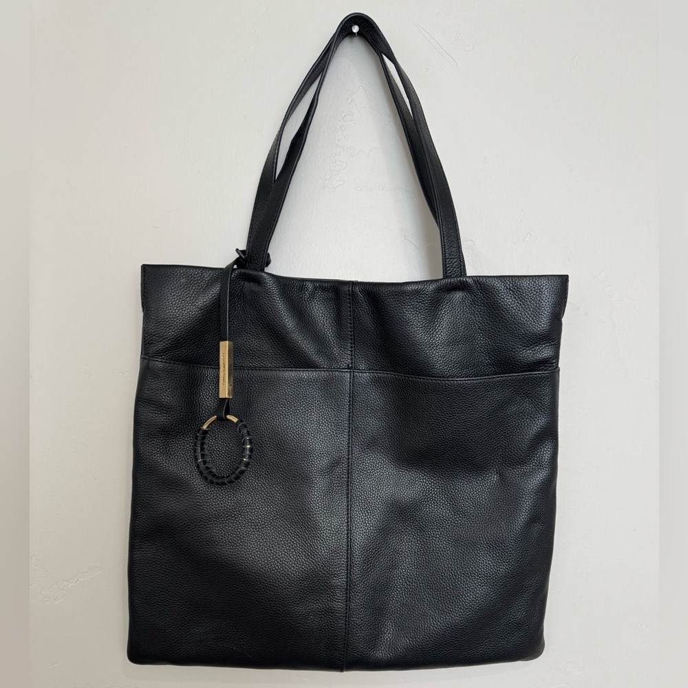 Vince Camuto Black Pebbled Leather Tote Bag Minimalist Large Shoulder Bag